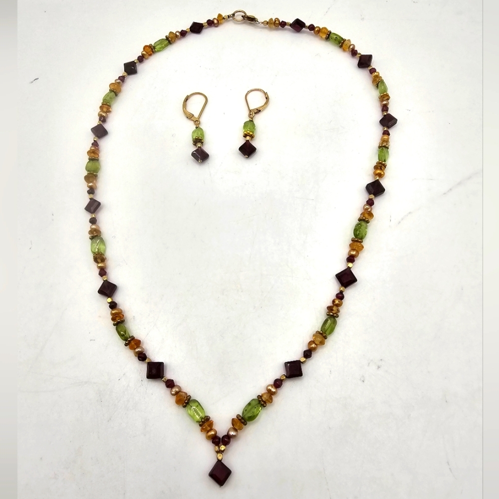 14kt GF Amethyst Peridot Citrine Beaded Necklace Set